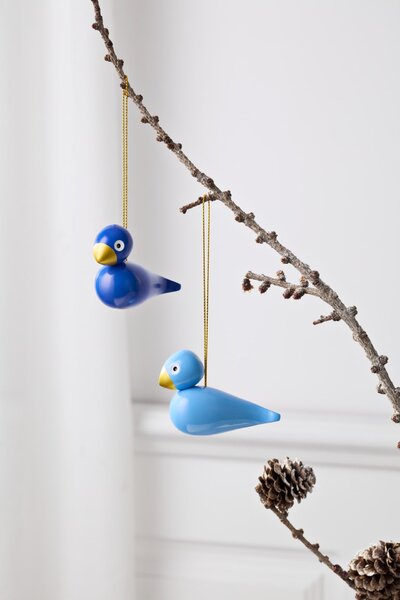 Dřevěné vánoční ozdoby Birds Blue – set 2 ks