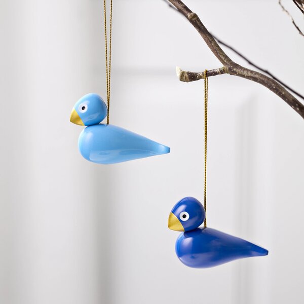 Dřevěné vánoční ozdoby Birds Blue – set 2 ks