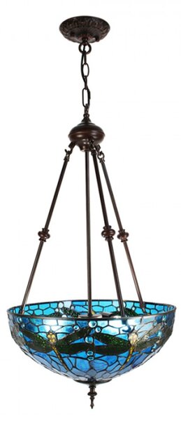 Modré stropní svítidlo Tiffany s vážkami Leven blue – 41x136 cm