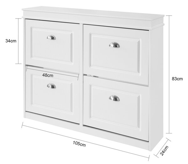 Sobuy Fsr79-W Lavice Se 4 Zásuvkami Botník Lavička Na Boty Bílá 105X83X24Cm