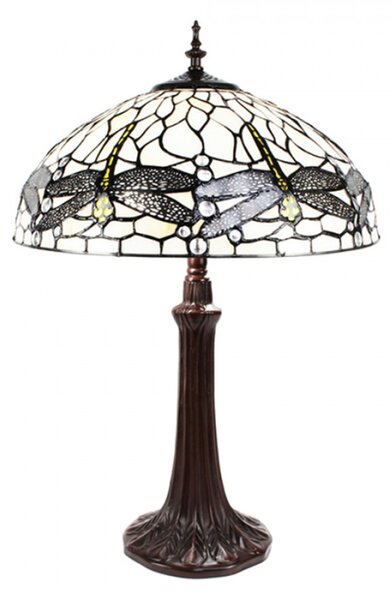 Bílá stolní lampa Tiffany s vážkami Leven white – 41x57 cm