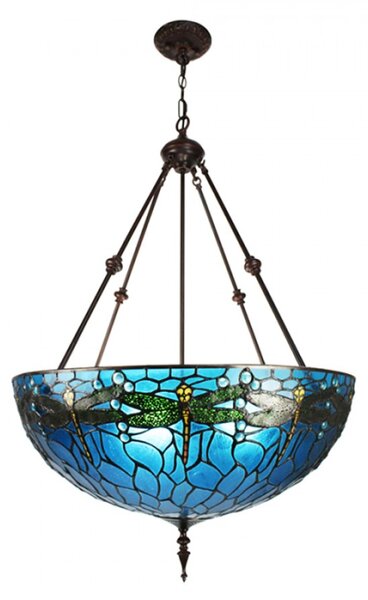 Modré stropní svítidlo Tiffany s vážkami Leven blue – 61x156 cm