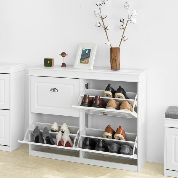 Sobuy Fsr79-W Lavice Se 4 Zásuvkami Botník Lavička Na Boty Bílá 105X83X24Cm