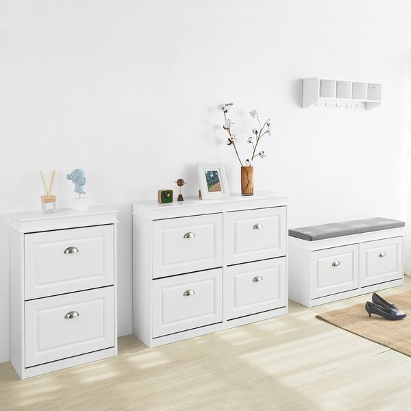 Sobuy Fsr79-W Lavice Se 4 Zásuvkami Botník Lavička Na Boty Bílá 105X83X24Cm