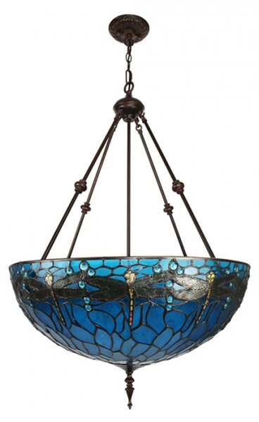 Modré stropní svítidlo Tiffany s vážkami Leven blue – 61x156 cm