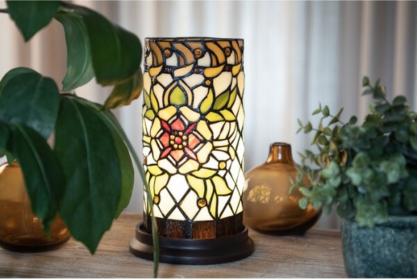 Válcovitá stolní lampa Tiffany s květinou Mailhairer – 15x26 cm