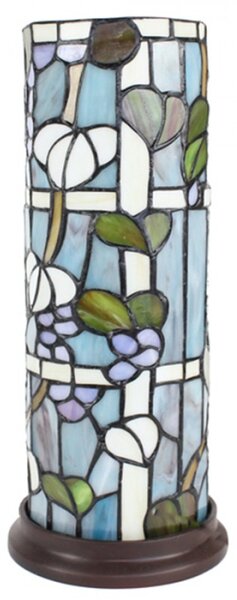 Válcovitá stolní lampa Tiffany s květy Juriaan – 15x36 cm