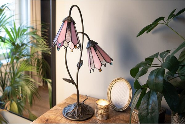 Stolní lampa Tiffany Flowerbell pink – 35x18x61 cm