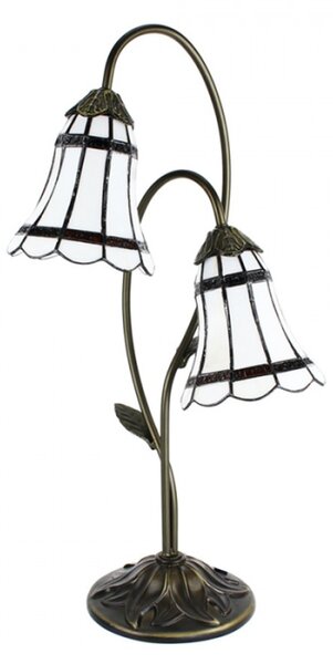Stolní Tiffany lampa 2 stínidla hnědé pruhy BrownLine – 35x18x61 cm