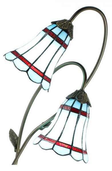 Modrá stolní Tiffany lampa 2 stínidla červené pruhy RedLine – 35x18x61 cm