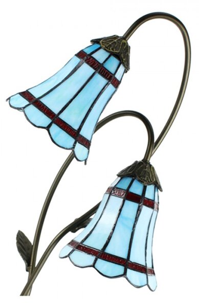 Modrá stolní Tiffany lampa 2 stínidla červené pruhy RedLine – 35x18x61 cm