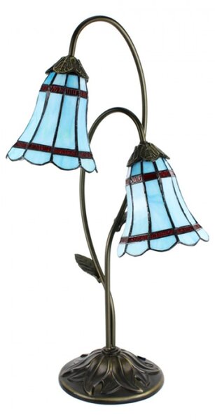 Modrá stolní Tiffany lampa 2 stínidla červené pruhy RedLine – 35x18x61 cm
