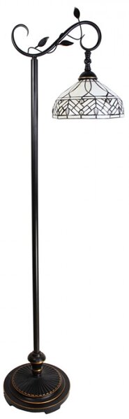 Bílá stojací Tiffany lampa kamínky a ornamenty – 36x25x152 cm