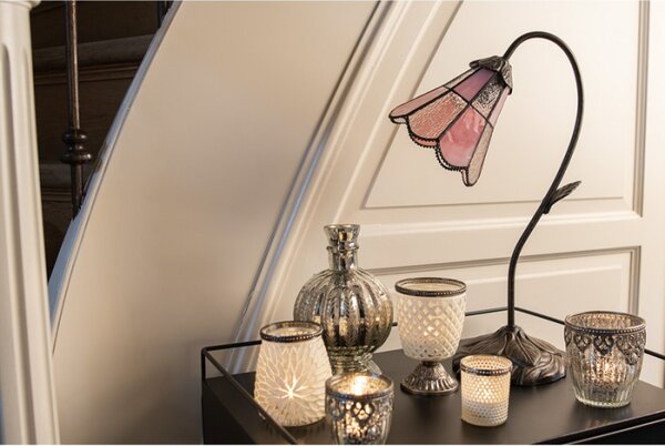 Stolní lampa Tiffany FlowerArc pink – 30x17x48 cm