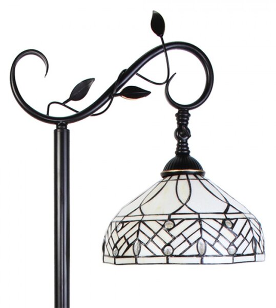 Bílá stojací Tiffany lampa kamínky a ornamenty – 36x25x152 cm