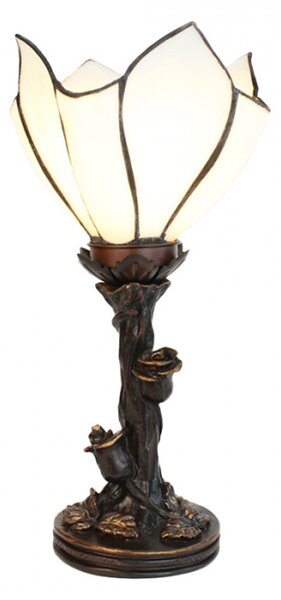 Bílá stolní Tiffany lampa ve tvaru květu Jurren – 18x32 cm