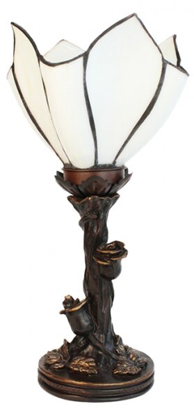 Bílá stolní Tiffany lampa ve tvaru květu Jurren – 18x32 cm