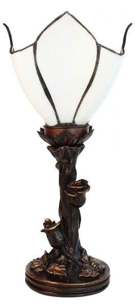 Bílá stolní Tiffany lampa ve tvaru květu Jurren – 18x32 cm