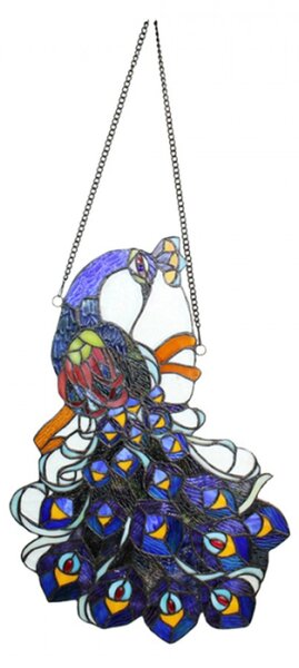 Závěsný Tiffany panel páv Peacock Blue – 34x1x50/70 cm