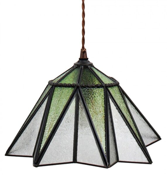 Zelený závěsný Tiffany lustr ve tvaru květu Luned – 31x107 cm