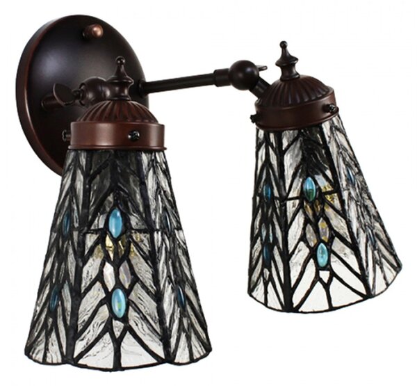 Nástěnná Tiffany lampa 2 stínidla modré kamínky Blue Gems – 30x23x23 cm