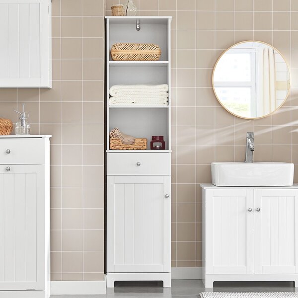 Sobuy Bzr17-W Skříňka Do Koupelny Vysoká Koupelnová Skříňka Bílá