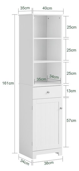 Sobuy Bzr17-W Skříňka Do Koupelny Vysoká Koupelnová Skříňka Bílá