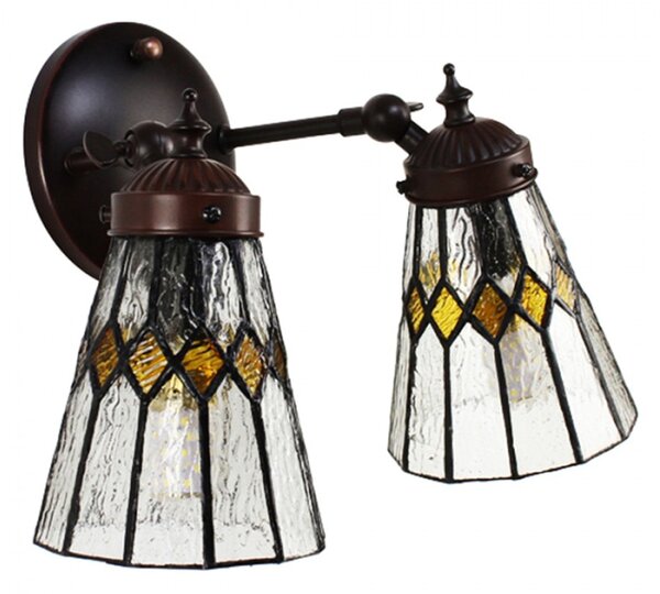 Nástěnná Tiffany lampa 2 stínidla žluté detaily Fien – 30x23x23 cm