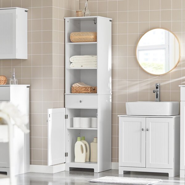 Sobuy Bzr17-W Skříňka Do Koupelny Vysoká Koupelnová Skříňka Bílá