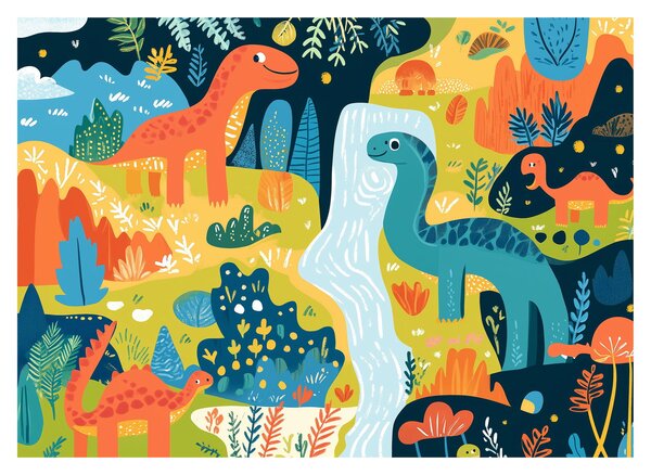 Skleněný obraz - Veselí dinosauři (70x50 cm)