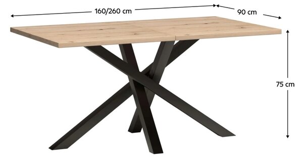KONDELA Jídelní rozkládací stůl, dub artisan/černá, 160-260x90x75 cm, KOLI
