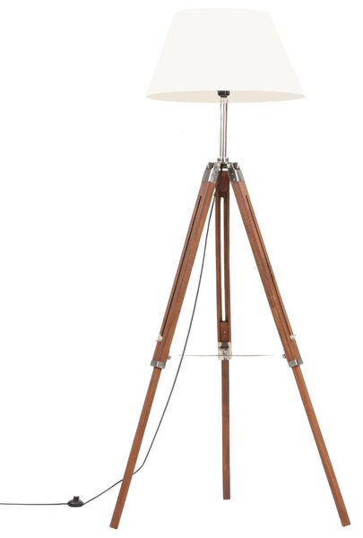 Stojací lampa stativ medově hnědá a bílá masivní teak 141 cm