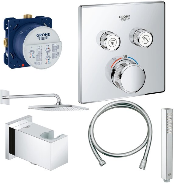 Set podomítková vanová baterie se sprchou Grohe Grohtherm SmartControl 29124000, hlavová sprchá s ramenem Grohe Rainshower 26564000, 27888000, 3560000