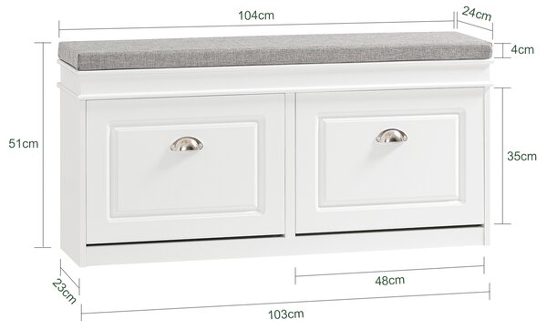 Sobuy Fsr64-W Lavice Se Sedákem Lavice Na Boty Bílá 104X52X24Cm