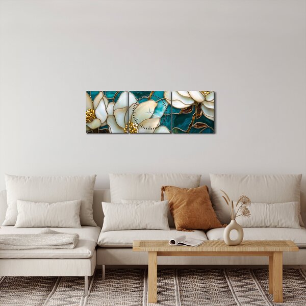 Obraz - Vitráž s Magnólií (s hodinami) (90x30 cm)
