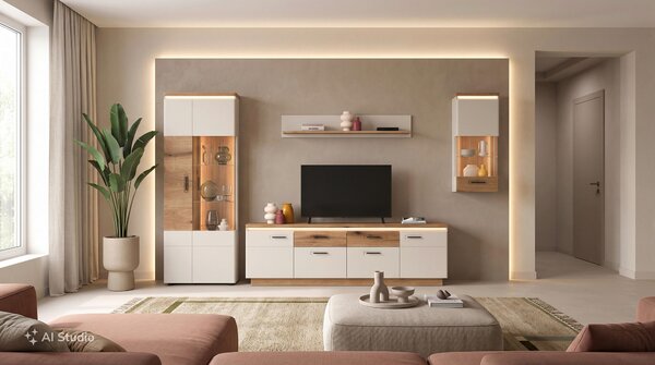 KOMODA POD TELEVIZI, barvy dubu, kašmírová, 210/64,4/44,6 cm Hom`in - TV stolky & komody pod TV