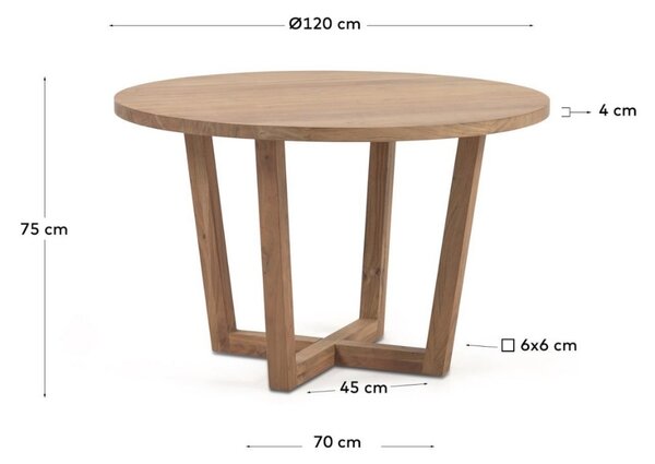 Hnědý akátový kulatý jídelní stůl Kave Home Nahla 120 cm