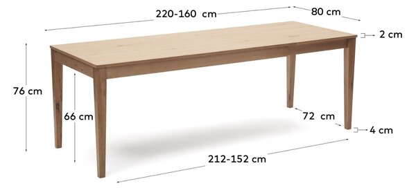 Dubový rozkládací jídelní stůl Kave Home Yain 160/220 x 80 cm