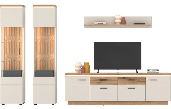 KOMODA POD TELEVIZI, barvy dubu, kašmírová, 210/64,4/44,6 cm Hom`in - TV stolky & komody pod TV