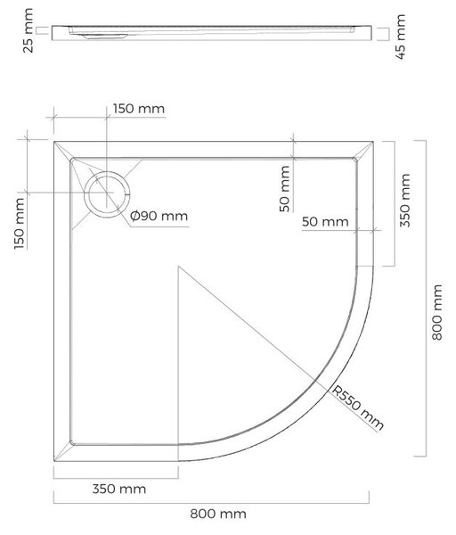 Oltens Superior půlkruhová sprchová vanička 80x80 cm černá 16001300