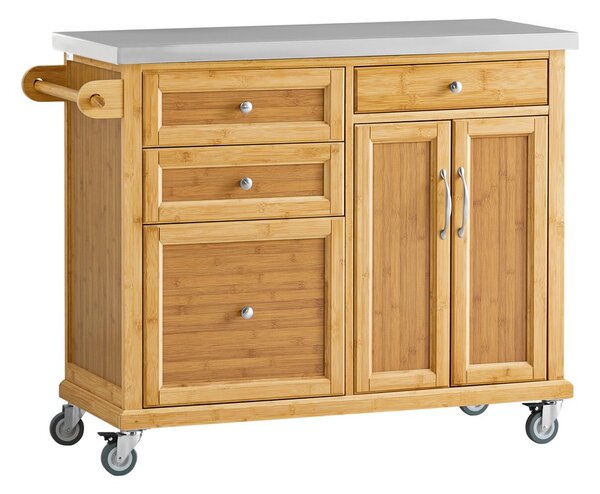 Sobuy Fkw70-N Kuchyňský Vozík Kuchyňský Ostrůvek Kuchyňská Skříňka Bambusový 115X92X46Cm