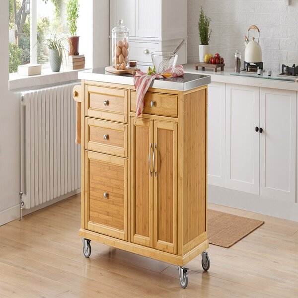 Sobuy Fkw70-N Kuchyňský Vozík Kuchyňský Ostrůvek Kuchyňská Skříňka Bambusový 115X92X46Cm