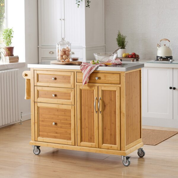 Sobuy Fkw70-N Kuchyňský Vozík Kuchyňský Ostrůvek Kuchyňská Skříňka Bambusový 115X92X46Cm