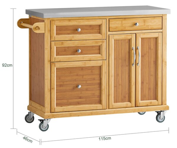 Sobuy Fkw70-N Kuchyňský Vozík Kuchyňský Ostrůvek Kuchyňská Skříňka Bambusový 115X92X46Cm