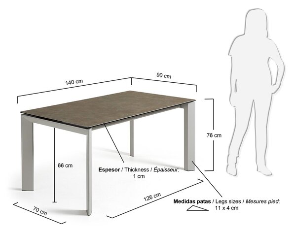 Šedý keramický rozkládací jídelní stůl Kave Home Axis II. 140/200 x 90 cm