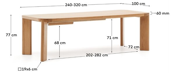 Dubový rozkládací jídelní stůl Kave Home Jondal 240/320 x 100 cm