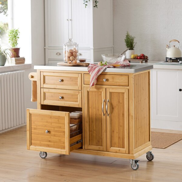 Sobuy Fkw70-N Kuchyňský Vozík Kuchyňský Ostrůvek Kuchyňská Skříňka Bambusový 115X92X46Cm