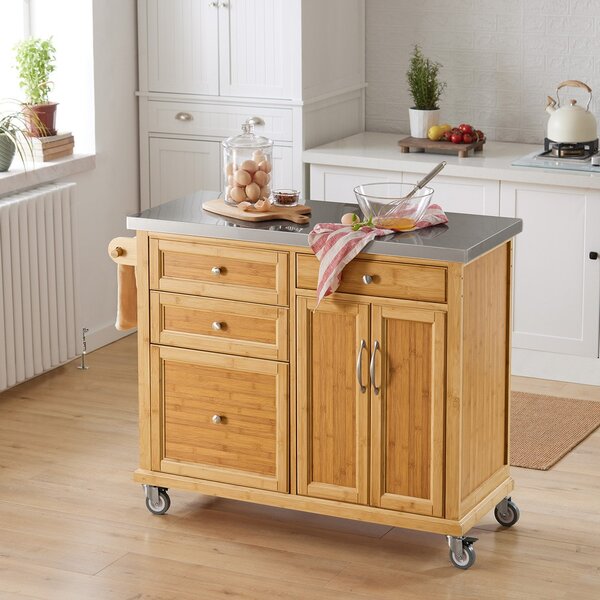 Sobuy Fkw70-N Kuchyňský Vozík Kuchyňský Ostrůvek Kuchyňská Skříňka Bambusový 115X92X46Cm