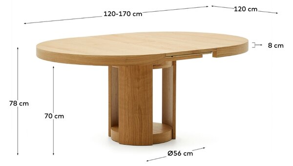 Dubový rozkládací jídelní stůl Kave Home Artis 120/170 x 120 cm
