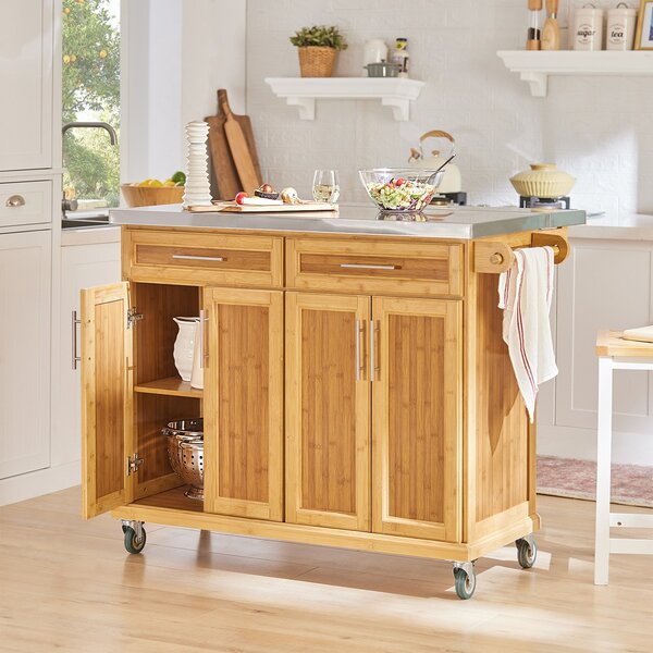 Sobuy Fkw69-N Kuchyňský Ostrůvek Kuchyňský Vozík Servírovací Vozík Bambusový 115X92X46-71Cm